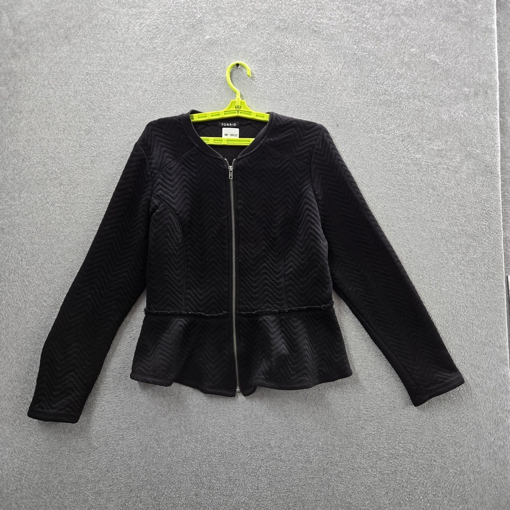 Torrid Women Jacket 1 Black Geometric Peplum Zipper Long Sleeve
